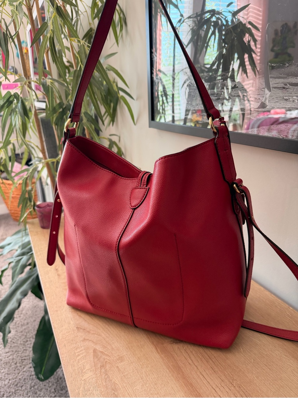 Ralph Lauren Red Crawley Pebbled Leather Shoulder Bag - Picture 2 of 6